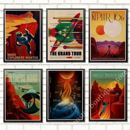 The visions of the future Space Science Modern Art Retro Kraft Paper Poster Print Picture Home Decor Wall Pictures