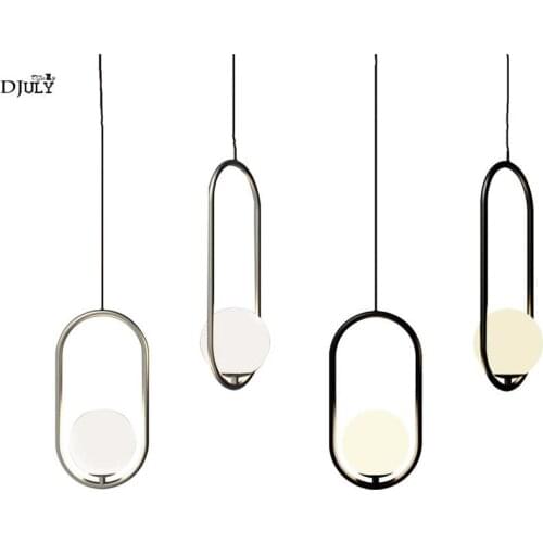 Nordic silver black Oval glass globe pendant lights for clothing store living room kitchen suspension luminaire led lamp fixture