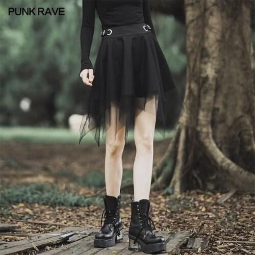 Dark mesh skirt Punk Rave OPQ-612DQF OPQ-612BQF Asymmetric of mesh hem