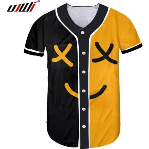 UJWI 3D Printed Black Yellow Man Smiley Face Casual Baseball Shirt Expression Funny Tshirt Wholesale Mens Clothing Wholesale 5XL