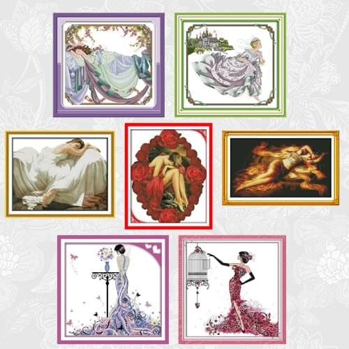 DIY Handmade Cross Stitch Elegant Woman Printed on Canvas 11CT 14CT DMC Embroidery Semi-finished Cross Stitch Kits Needlework