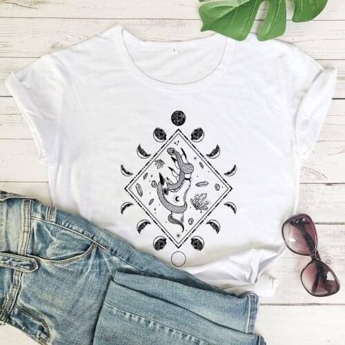 Mystical Moon Crystals Snake womens T-shirt Moon Phases Crystals Shirt Moon Witch Tees goth style Casual grunge vintage tops