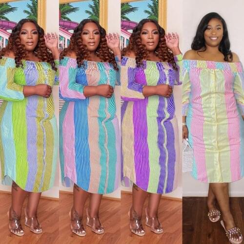 Striped Printed Sexy Dress Plus Size Women Clothing Off The Shoulder Birthday Outfits Night Club Irregular Dresses Vestido 5XL
