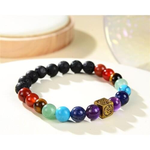Womens Jewelry Tibetan Buddha Beads 8mm Round Bracelet Chakra Lava Stone Diffuser Fashion Gift Anion Chain 7.5inch Y957