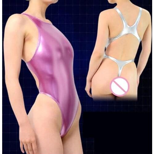 Woman Bodysuit Summer Swimsuit Sexy Thin T-Crotch Bikini Hollow Out Shapewear Surface Coating Bustiers Teddies Sukumizu Jumpsuit