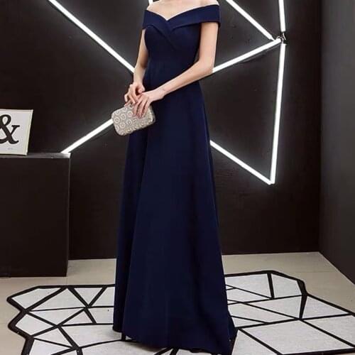 Elegant Off Shoulder Satin Evening Dress Zipper Back Solid A Line Prom Dresses For Women Vestidos Largos De Fiesta De Noche