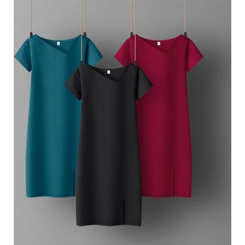 Woman Cotton Soft Dress Half sleeve O-neck Casual Elastic Lady office dress