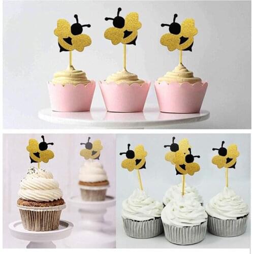 12/24pcs/set HoneyBee Theme Cake Toppers Cute Bee Shape Cupcake Paper Honeycomb Party Cake Decoration Supplies