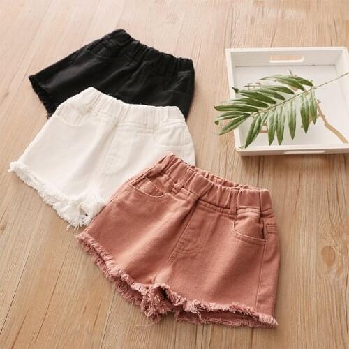 2021 Fashion Beauty Cute 2 3 4 Years 100 110cm Children Cotton Tassel Pocket Elastic Waist Kids Baby Girls Summer Denim Shorts