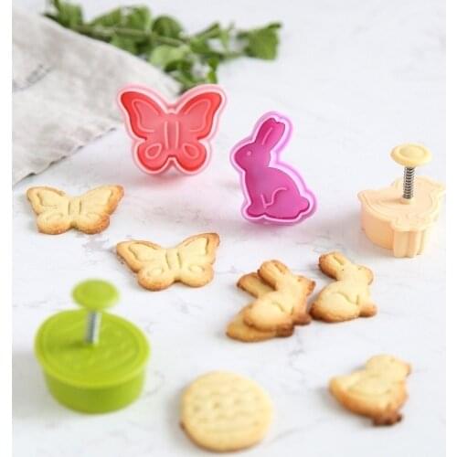 4Pc / Set Easter Egg Rabbit Chick Butterfly Plastic Plunger Fondant Cookie Cutter Set Mold Biscuit Decor Baking ToolsSet
