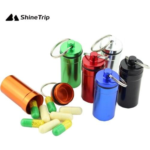 ShineTrip 5pcs Creative Stainless Steel Medicine Bottle Keychain Case Container Waterproof Holder Aluminum Drug Pill Box Keyring