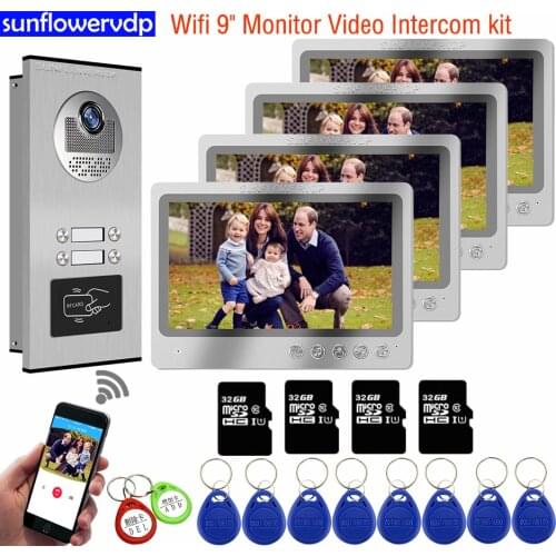 9 inchs Wifi Door Station Intercom + 32GB video intercom With Recording For 3-6 Apartments Home Intercom Video Call With Monitor