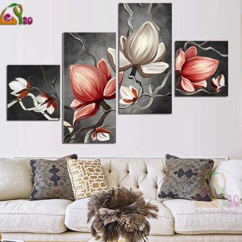 Full Square/round Drill Diamond Embroidery 5D Abstract minimalist magnolia bud 4pcs Diamond Painting Flower Decoration Crafts