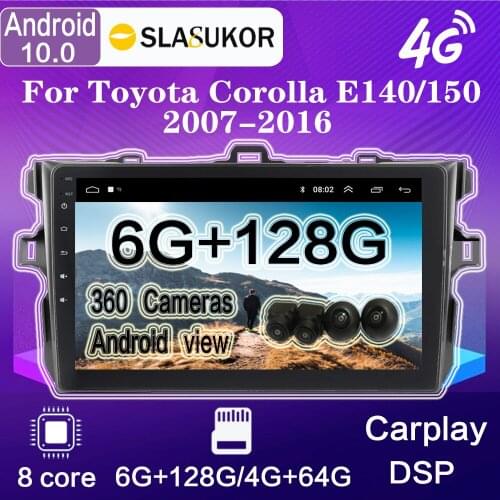For Toyota Corolla E140/150 2007-2016 Android 10 Car Radio Multimedia Video Player Navigation GPS BT Carplay Stereo Receiver DSP