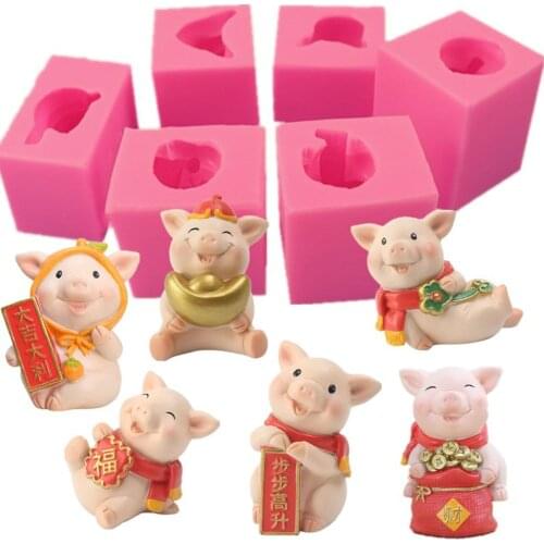 Blessings For The New Year Pig Shape Silicone Mousse Handmade Soap Mold Plaster Decoration Mold Cake Mold