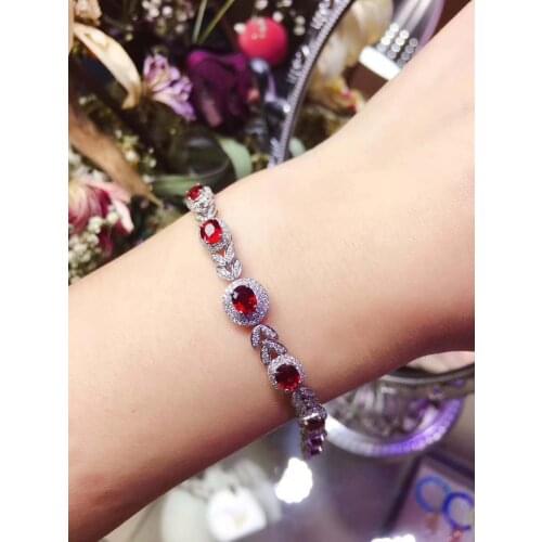 Wedding Bracelet Natural And Real Ruby bangle Bracelet Solid S925 Sterling Silver For Women Color GemFine Jewelry