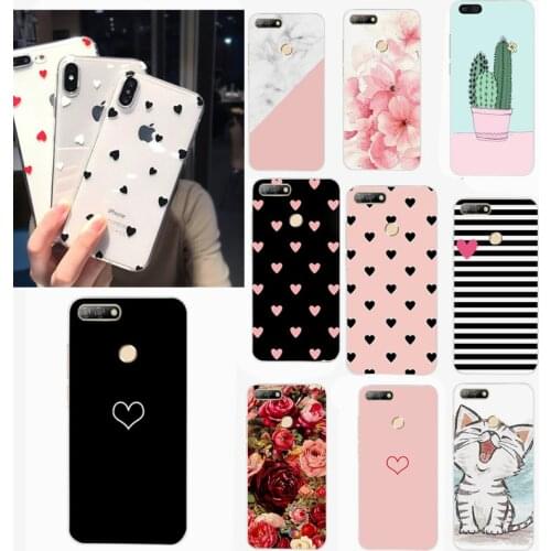 For Huawei Y5 Y6 prime 2018 Pink Flower Cat Phone Case For on Huawei P Smart 2019 P20 Lite Cover Cute Animal Fundas Bags