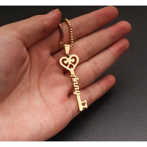DIY Custom Key Stainless Steel English Lettered Name Necklace Lock Holiday Gift