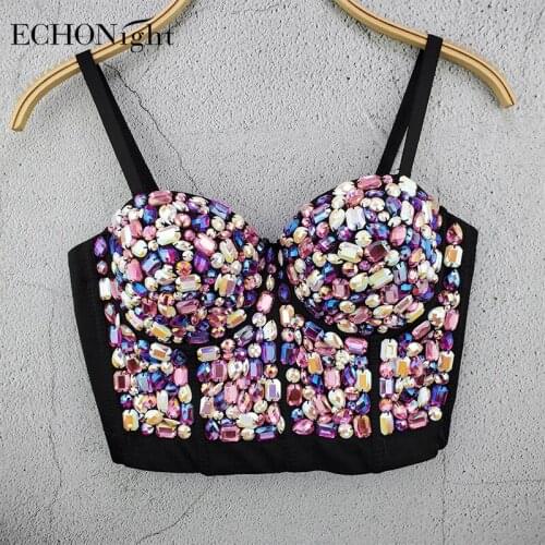 Echonight Rhinestone Bustier 2020 Shiny Crop Top Bustier Corset Woman Top Sexy Festival Christmas Top Cropped Party Corsets