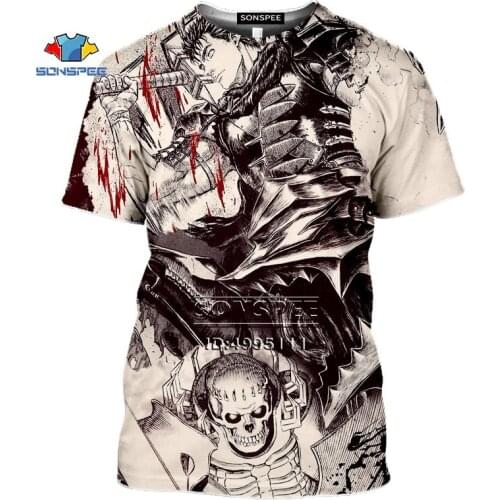 SONSPEE Cool Comics Berserker Guts Sword Warrior Goblin Tshirt Men 3D Print T-Shirts Women Summer Tshirt Harajuku Casual Tops