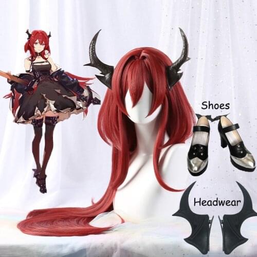 Game Arknights Surtr Cosplay Wig Women Surtr Hair Arknights Cosplay Wig Heat Resistant Headwear and shoes Halloween props