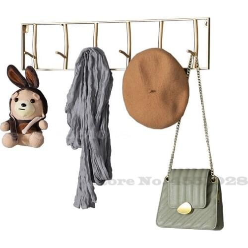 Ins Nordic Creative Key Hook Golden Iron Art 6 Hooks Living Room Porch Bedroom Door Back Coat Rack Home Wall Decoration