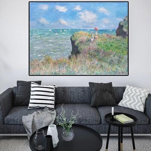 Canvas Paintings Clifftop Walk At Pourville Impressionist Posters and Prints Wall Art Pictures for Home Decor Cuadros Unframed
