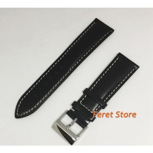 Classic BLIGER 22MM Brown Genuine Leather Strap Stainless Steel Pin Clasp Buckle Watch Band Fit For Mens Watch