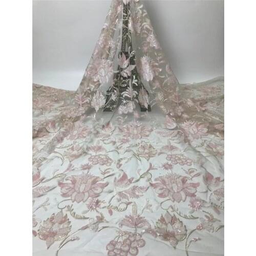 Good Looking 19JRB-2130606 Nigerian Lace Fabric with Sequins Flowers Embroidery Material French for Wedding or Party Show Dress