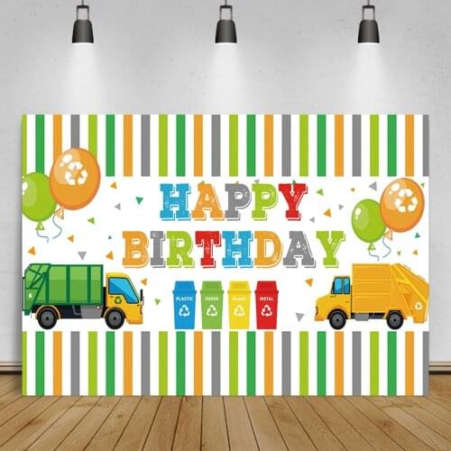 Laeacco Rubbish Truck Happy Birthday Party Banner Poster Photography Backdrops Child Newborn Background Photozone Photo Studio
