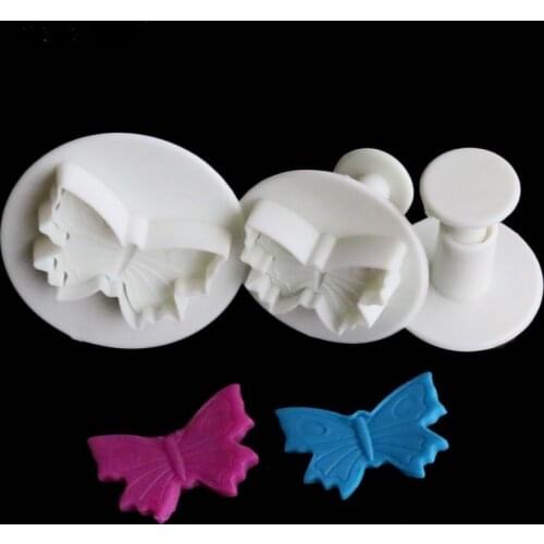 LIXYMO 3PCS Butterfly Bowknot Plunger Fondant Molds Cutters Embosser Sugar Craft Moulds Cake Dessert Decoration DIY Tools
