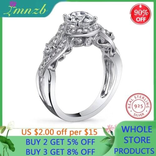 LMNZB Fashion Jewelry Real 925 Sterling Silver Round Cut AAAAA Cubic Zirconia Party Women Wedding Flower Band Ring Gift LR083