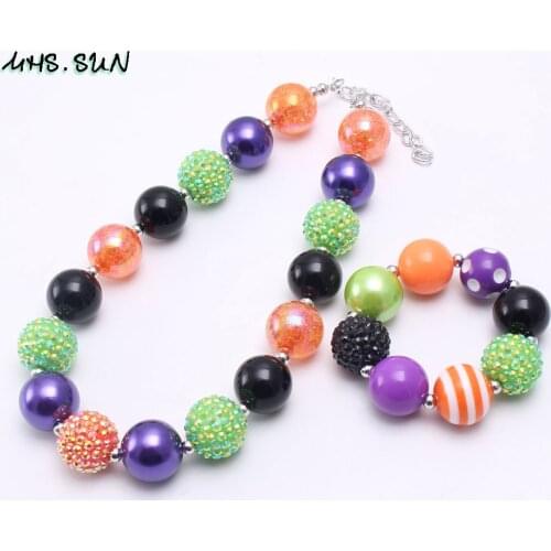 MHS.SUN DIY Halloween Gift Bubblegum Necklace jewelry Kids Handmade Chunky Rhinestone Beads Necklace Bracelet Baby best gift