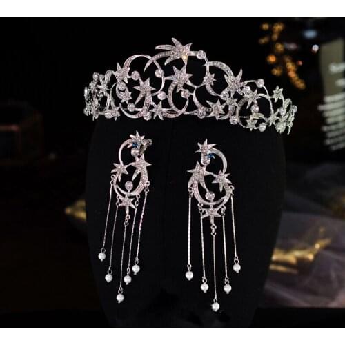 Fashion Crystal Brides Headbands with Long Earring Bridal Tiara Headpieces Evening Headdress
