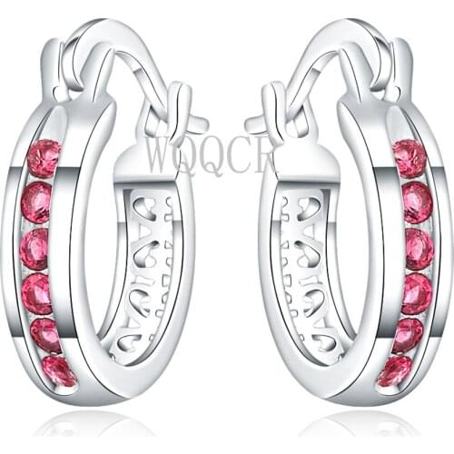 Fashion 925 Sterling Silver CZ Crystal Color Red Zircon Earrings Large Hollow Round Earrings Engraved Pendant Gift for Women