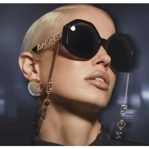 2021 New Large Frame Glasses Polygon Retro Sunglasses Ladies Personality Metal Hollow Brand Designer UV400 Eyewear