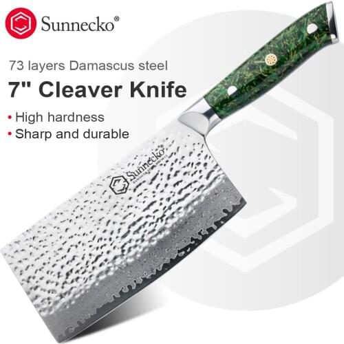 Sunnecko 7" Chef‘s Cleaver Knife Damascus Steel VG10 Steel Core Sharp Blade Exquisite Handle Kitchen Knives Meat Vegetable Cut