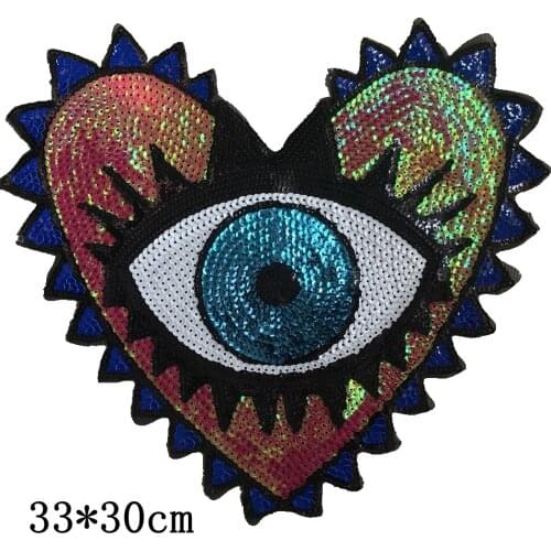 33*30cm Heart-shaped Eye Patches Eyeball Sequined Patches for Clothes Bags DIY Garment Accessories Sequins Appliques Patch Large