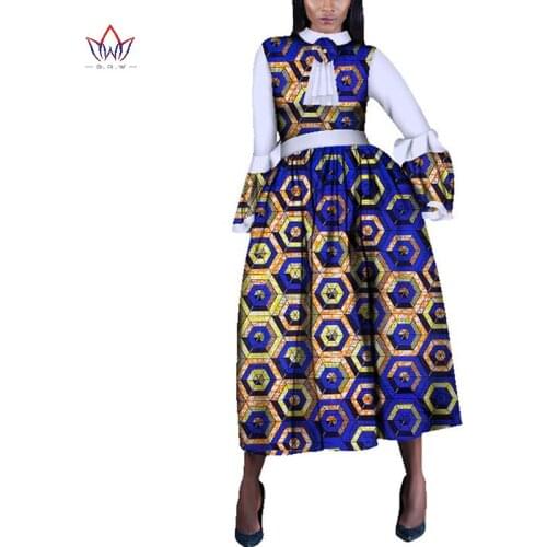 African Print Dresses for Women Dashiki Outfits A-line Shirt Dress Lady Stand-Collar Party Dress Casual Ankara Wax Batik WY1256