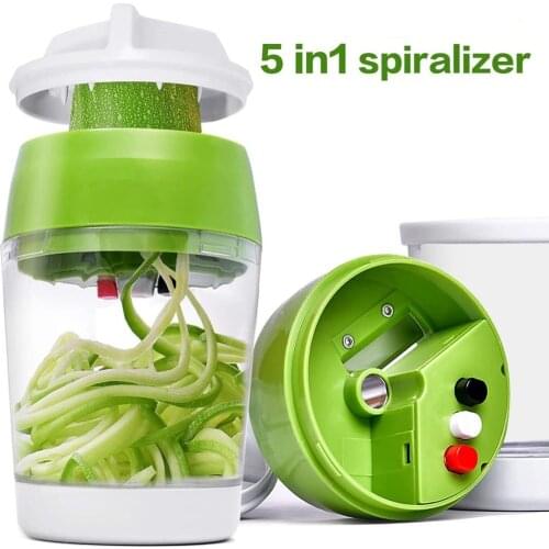 5 In1 Handheld Spiralizer Vegetable Slicer Adjustable Spiral Cutter with Container Zucchini Noodle Spaghetti Maker Spiral Slicer