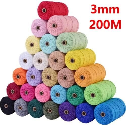 3mmx200M Macrame Cord 100% Cotton Rope Craft String Twine DIY Wall Hanging Plant Hangers Knitting Home Decorations Accessories
