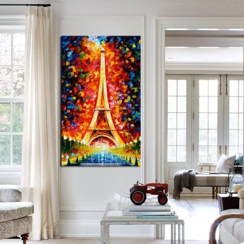 Modern Abstract Art Oil Paintings Palette Knife Painting Paris Tower City Landscape Canvas Poster Wall Art Decor