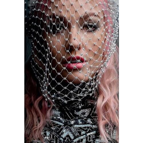 New Bling Rhinestone Women Head Scarf Turban Hat Headband Crystal Mesh Cap Hair Snood Nets Headpiece Headwear Accessorie Fashion