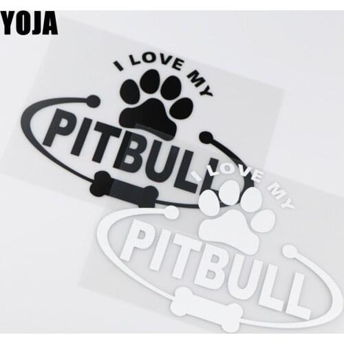 YOJA 20X15CM I LOVE MY PITBULL Car Sticker Vinyl Decal Funny Cartoon Dog Footprints ZT2-0137