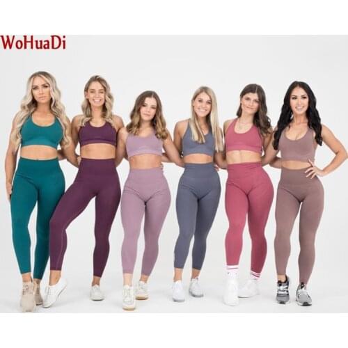 WOHUADI 2Pcs Set Seamless Women Push up Sports Bra suit Sports Wear Yoga Clothing Athletic High Waist Running Workout Leggings