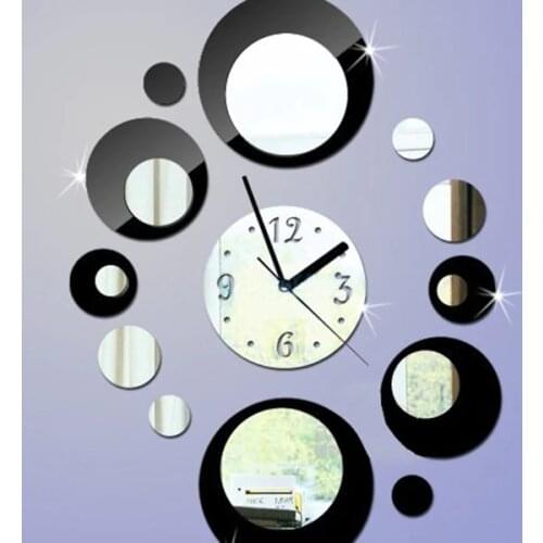 Home Mirror Wall Clock Circles Clock DIY Decor Wall Movement Mirror Black Silver Effect Bedroom Living Room Fashion Gift