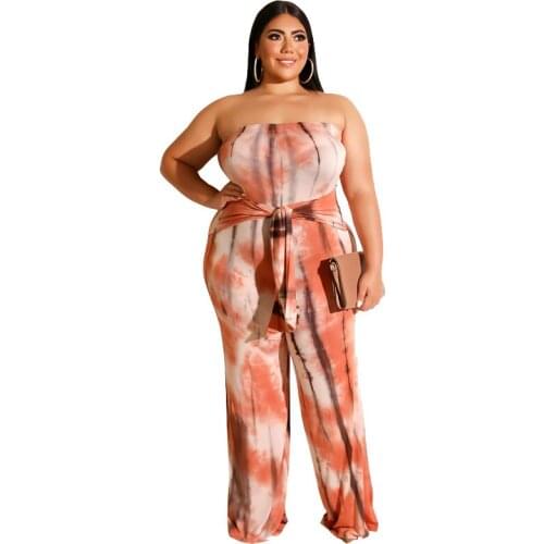 Jumpsuits for Women 2021 Sexy Tie-Dye Printed Chest Wrap Straight Leg Pants Sexy Jumpsuit Plus Size Jumpsuit