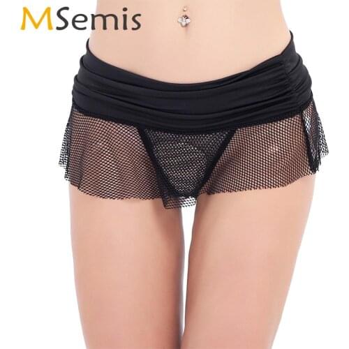 Women Ladies Transparente Fishnet Mini Skirts Sexy Low Rise Sheer Mesh Miniskirts Lingerie Club Erotic Dance Rave Booty Bottoms