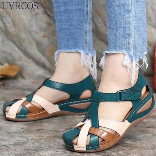 2021 Womens Sandals Wedge Buckle Strap Sandals Female Retro Casual Sewing Women Shoes Flats Platform Retro Sandalias Plus Size