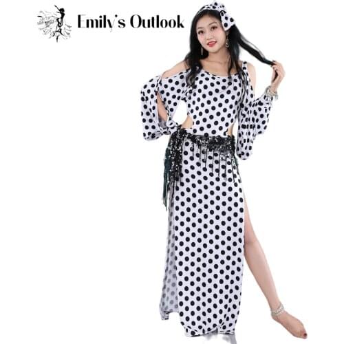 Women Baladi Dress Egyptian Belly Dance Costume Saidi Robe Fallahi Oriental Abaya Gypsy Tribal Dance Outfit Polka Dot Hair Band